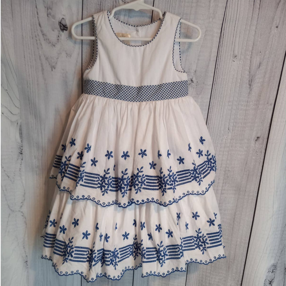Laura Ashley White Dress with Blue Embroidery